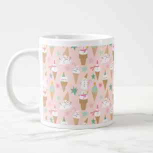 Snowman Ice Cream Cones Christmas Pattern Giant Coffee Mug