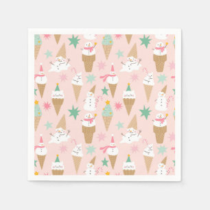 Snowman Ice Cream Cones Christmas Pattern Napkins