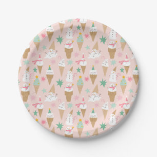 Snowman Ice Cream Cones Christmas Pattern Paper Plates