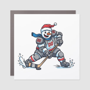 Snowman Ice Hockey Christmas 2026 Holiday Sports Car Magnet