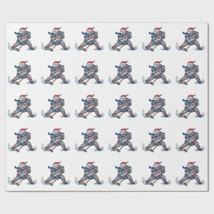 Snowman Ice Hockey Christmas 2026 Holiday Sports Wrapping Paper