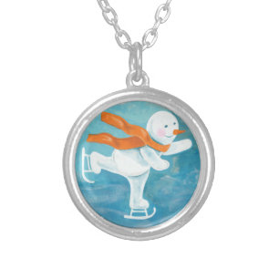 Snowman Ice Skater Silver Plated Necklace