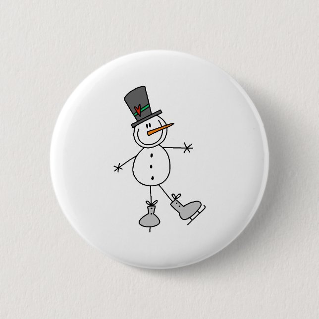 Snowman Ice Skating Pinback Button (Front)