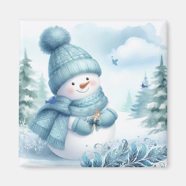 Snowman Icy Blue Wonderland Magnet (Front)