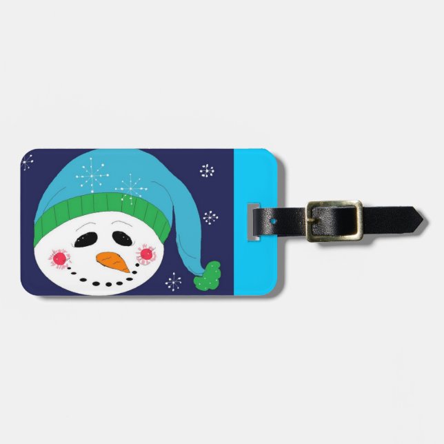 Snowman in a Blue Hat Luggage Tag (Front Horizontal)