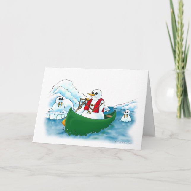 Snowman in a canoe! letterpress thank you card (Front)