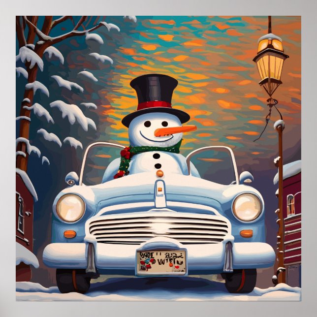 Snowman in a convertible car poster (Front)