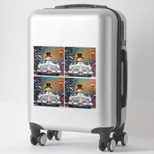 Snowman in a convertible car sticker