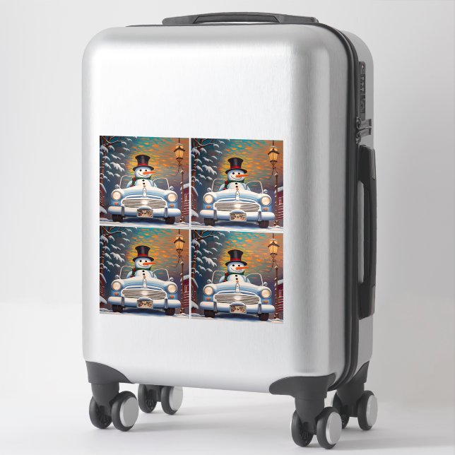 Snowman in a convertible car sticker (Suitcase)