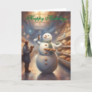 Snowman in a grocery store Happy Holidays Card