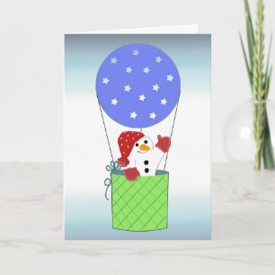 Snowman in a Hot Air Balloon Holiday Card