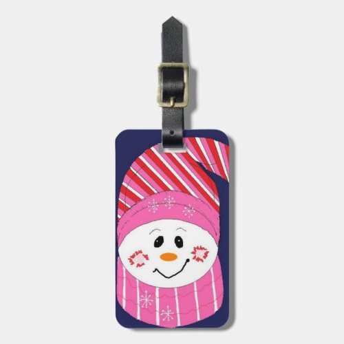Snowman in a Pink Hat and Scarf Luggage Tag