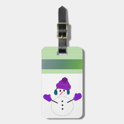 Snowman in a Purple Hat and Mittens Luggage Tag