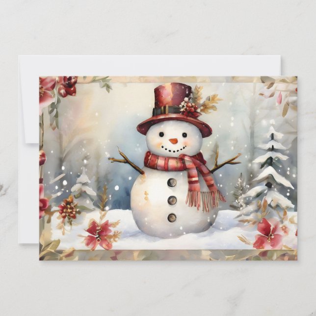 Snowman in a Red Hat Christmas Holiday Card (Front)