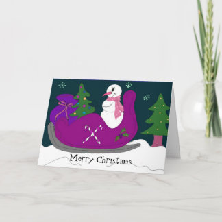 Snowman in a Sleigh Holiday Card