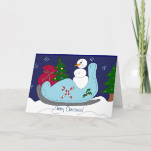 Snowman in a Sleigh Holiday Card