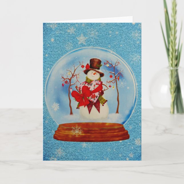 Snowman in a Snow Globe Holiday Card (Front)