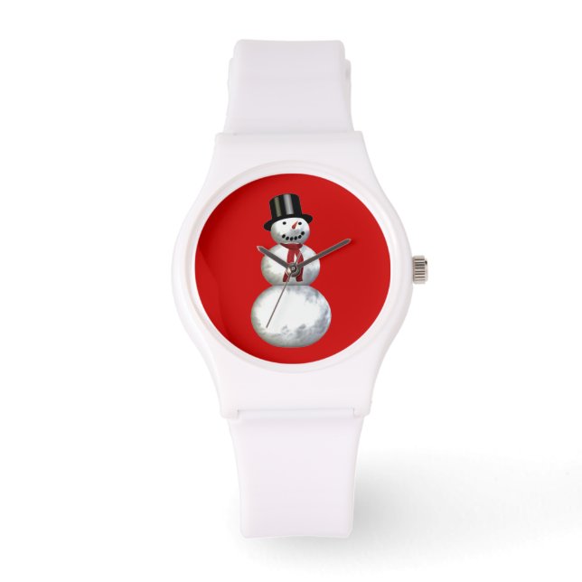 Snowman in a Top Hat Background Color Customizable Watch (Front)