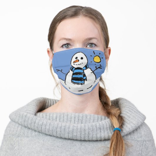 Snowman in a Winter Setting. Christmas Adult Cloth Face Mask (Worn)