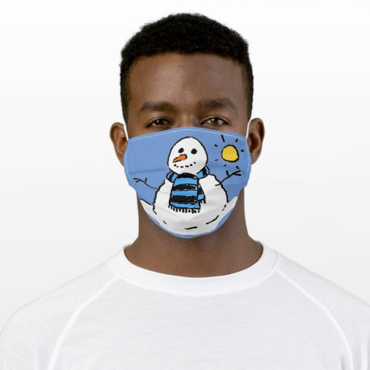 Snowman in a Winter Setting. Christmas Adult Cloth Face Mask (Worn)