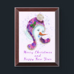 Snowman In Beanie Hat Funny Christmas Gift Plaque<br><div class="desc">Plaque with Happy Snowman In Purple Pink Beanie Winter Hat Funny Christmas Gift - or Choose / Add Your Unique Text / Name / Color - Make Your Special Plaques Gift - Resize and move or remove / add elements - image / text with customization tool. Painting and Design by...</div>