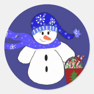 Snowman in Blue Classic Round Sticker