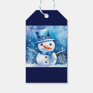 Snowman in blue gift tags