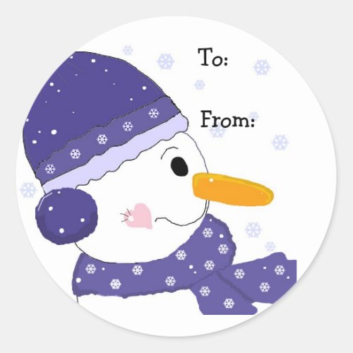 Snowman in Blue Hat and Scarf Classic Round Sticker