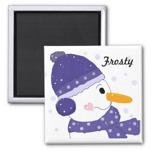 Snowman in Blue Hat and Scarf Magnet
