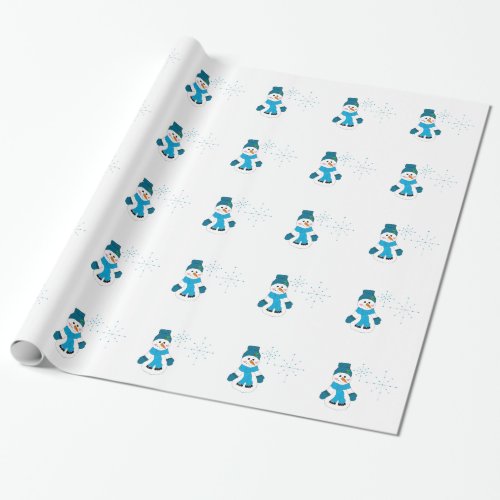 Snowman in Blue Hat and Scarf Wrapping Paper