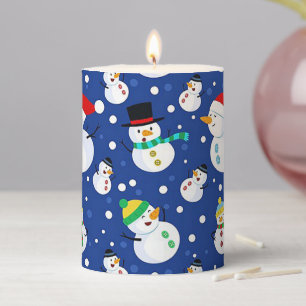 Snowman in Blue Pillar Candle