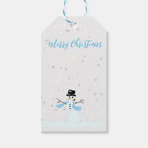 Snowman in Blue Scarf Merry Christmas Gift Tags