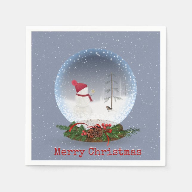 Snowman In Christmas Snow Globe Napkins (Front)