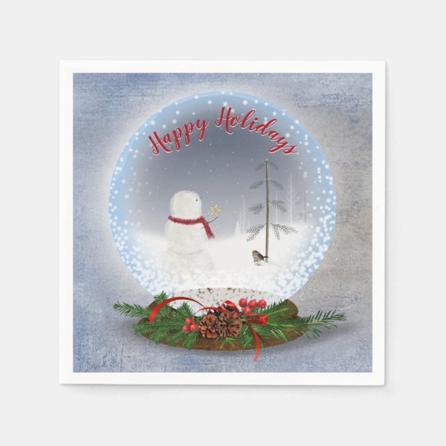 Snowman In Christmas Snow Globe Napkins (Front)