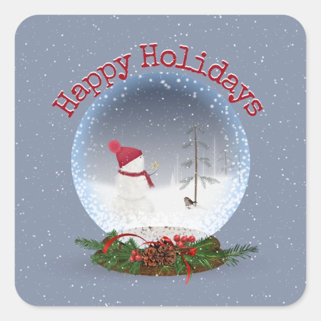 Snowman In Christmas Snow Globe Square Sticker (Front)