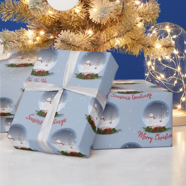 Snowman In Christmas Snow Globe Wrapping Paper (Holidays)
