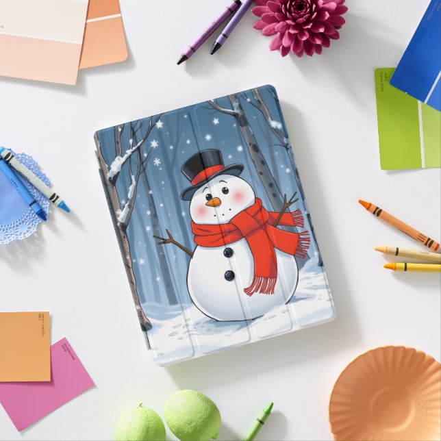 Snowman in cold forest with red scarf iPad smart cover (In Situ)