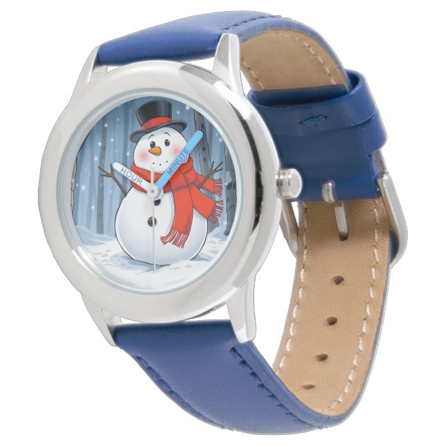Snowman in cold forest with red scarf watch (Angled)