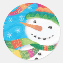 Snowman in Colorful Scarf and Stocking Hat