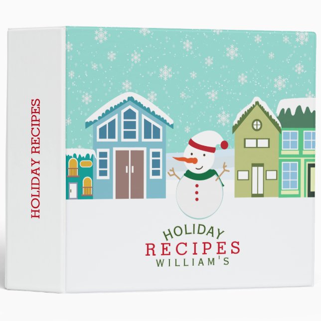 Snowman In Cute Village Christmas Recipes Binder (Front/Spine)