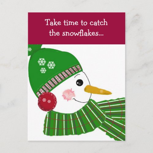 Snowman in Green Hat and Scarf Postcard