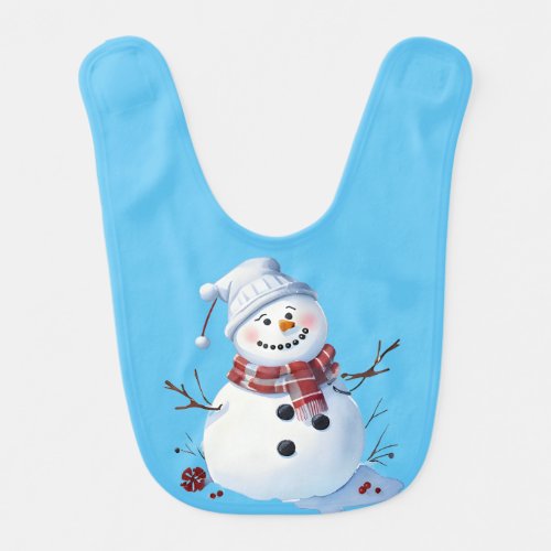 Snowman in Hat and Red Scarf Baby Bib