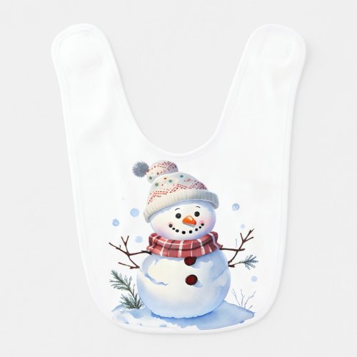 Snowman in Hat and Scarf Baby Bib