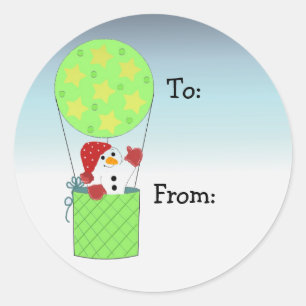 Snowman in Hot Air Balloon Classic Round Sticker