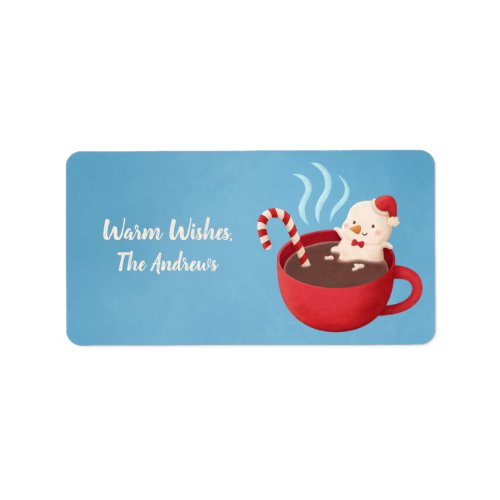 Snowman in Hot Cocoa Warm Wishes Christmas Labels
