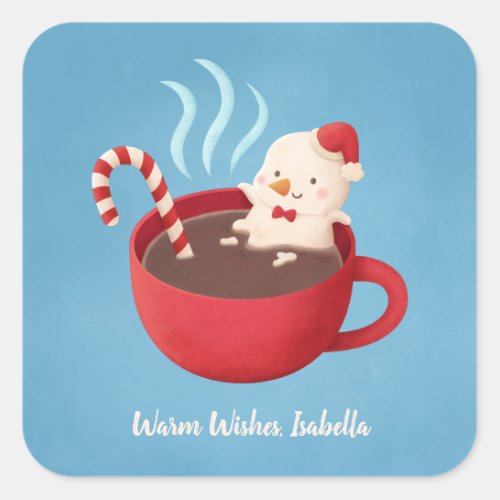 Snowman in Hot Cocoa Warm Wishes Pun Stickers