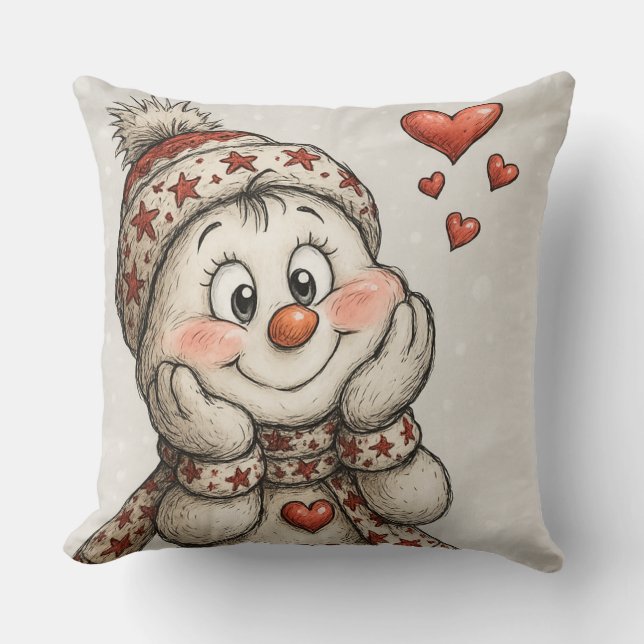 Snowman in love throw pillow (Front)