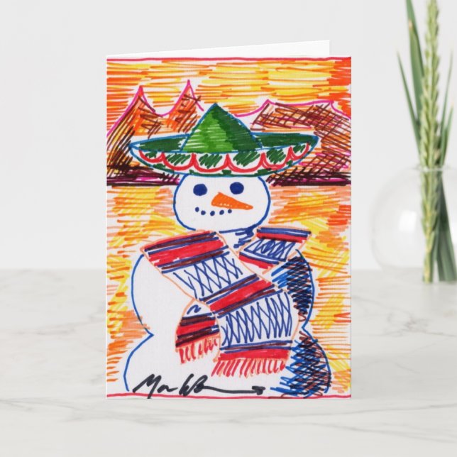 Snowman in Mexico On Christmas Break Holiday Card (Front)