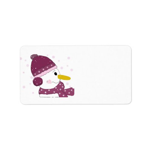 Snowman in Purple Hat and Scarf Label