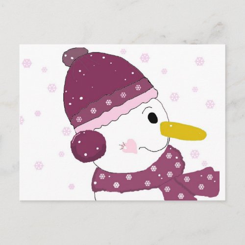 Snowman in Purple Hat and Scarf Postcard
